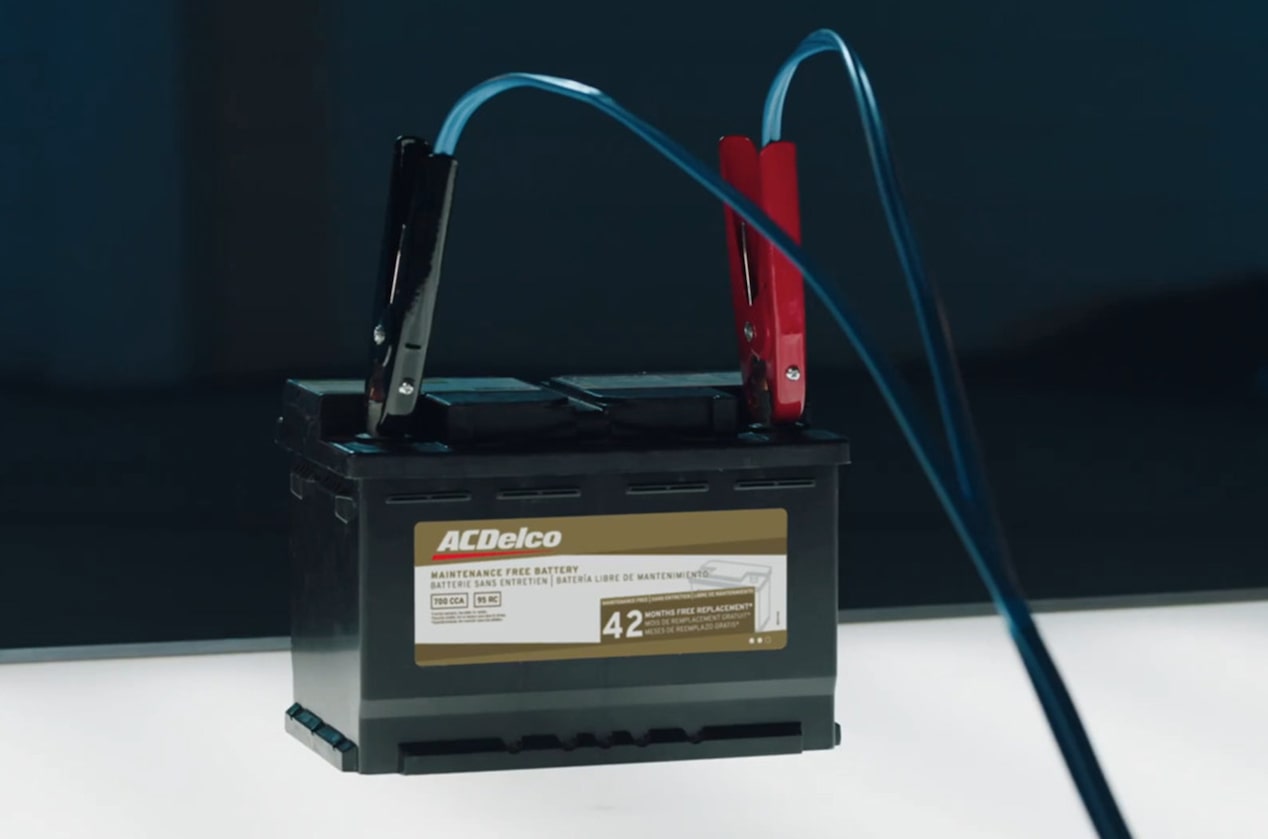 Jumper Cables Attached to an ACDelco Gold Battery